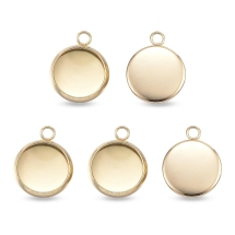 Oprawa Wisiorek pod Kaboszon 10mm, Płaski Okrągły, Stal Nierdzewna, Złoty, 15x12x2mm, 5szt (13WB33017)