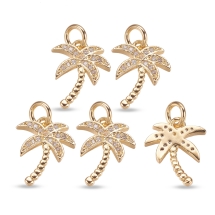 Zawieszka Wisiorek Palma, Mosiądz z Circonia, Złoty/Bezbarwny, 14x10x1.5mm, Otwór 3mm, 5szt (13WB33037)