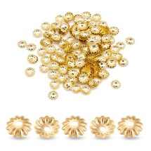 Nakładki na Koraliki, Stal Nierdzewna, Kwiatek, Pozłacane 18K, 5.5x5.5x1.2mm, 200szt (13WB33052)