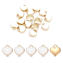 Кулон Серце, Емальований, Білий/Світле Золото, 8x7.5x2.5мм, Отвір 1.5мм, (13WB33056)