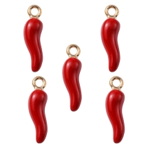 Підвіска Італійський Ріг Cornicello, Емальована, Червона, 21х6х6мм, Отвір 2мм (13WB33066)