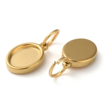 Oprawa Wisiorek pod Kaboszon Owalny, Stal Nierdzewna, Pozłacany 18K, 12x8x2mm, Baza 8x6mm, 2szt (13WB33074)