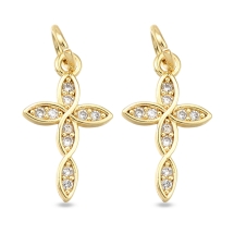 Wisiorek Zawieszka Mosiądz, Krzyż z Cyrkoniami, Powłoka Trwała, Pozłacany 18K, 16x9.5x1.5mm, 2szt (13WB33078)
