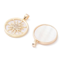Підвіска Латунь/Мушля/Фіоніти, Сонце, Позолота 18К, 20х18х3мм, Отвір 3х2мм, (13WB33149)