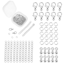 Набір Фурнитура в Контейнері, Карабін, Кільця, Цепочки, Підвіски, Платина, 50шт/набір, (13WB33157)