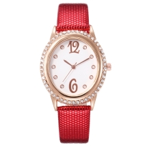 Годинники Жіночі зі Сплаву зі Стразами, Кварц, Ремінець з Кожзаму, Червоні, 33x37x10мм, (13WB23808)