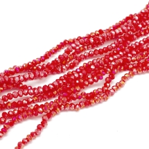 Koraliki Szklo Galwaniczne Powłoka AB, Fasetowane, Rondel, Czerwone, 3x2mm, około 137 szt/32 cm/sznur (13WB32525)
