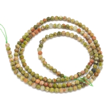 Koraliki Naturalny Kamień Unakit, Kulki Fasetowane, 2-2.5mm, otwór 0.5mm, około 147szt/36cm/sznur, (13WB32517)