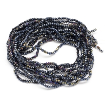 Намистини Скляні Гальваніка, Покриття АВ, Гранені, Рондель, Чорний, 3х2мм, Отвір 0.8мм, близько 137шт/32см/нитка, (13WB32523)
