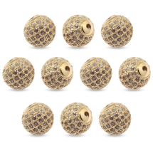 Koraliki Mosiężne z Cyrkoniami, Kulki, Trwała Powłoka Złoto, 6x6mm, otwor 1.5mm, 10 szt (13WB32512)