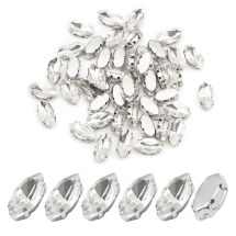 Dżety do Przyszycia, Szklane, Baza Mosiężne, Końskie Oko, Bezbarwny, 12x6x4.5mm, Otwór 0.8-1mm, 50szt (13WB32359)