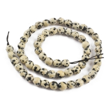 Намистини Натуральна Далматинська Яшма, Круглі, Грані, Білий Навахо, 6мм, Отвір 1мм, близько 60шт/35см/нитка, (13WB33090)