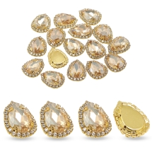 Dżety do Przyszycia w Koszyczku, Szkło i Mosiądz, Kropla, Żółty, 19x14.5x7mm, 20szt (13WB33346)