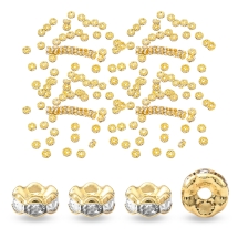 Намистини з Латуні та Гірського Кришталю Клас А, Золото/Безбарвний, 5х2.5мм, Отвір 1мм, (13WB33350)