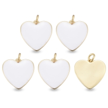 Кулон Підвіска Серце з Латуні з Емаллю, Стійке Покриття, Позолота 18К, Білий, 17х17х2мм, Отвір 1.6мм, (13WB33389)