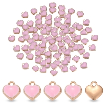 Кулон Серце, Емальований, Рожевий/Світле Золото, 8x7.5x2.5мм, Отвір 1.5мм, (13WB33393)