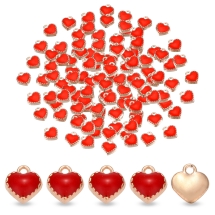 Zawieszka Wisiorek Serce, Emaliowany, Czerwony/Jasne Złoto, 8x7.5x2.5mm, 100szt (13WB33394)