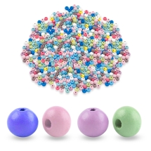 Koraliki Naturalne Drewniane Barwione, Okrągłe, Mix, 10x9mm, 500g~1550szt (13WB33379)