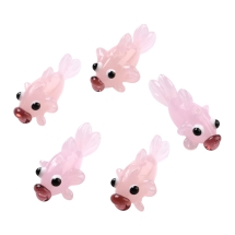 Koraliki Lampwork, Złota Rybka, Robota Ręczna, Różowy, 25-35x15.5x16mm, 5szt, (13WB33385)