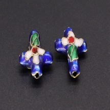 Koraliki Cloisonne Krzyż Niebieski Mosiądz, Emalia, 18x14mm, 2 szt (13WB33245)