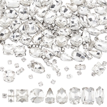 Dżety do Przyszycia, Szklane, Baza Mosiężny, Mix Forma, 3.8-15x5-10x3.8-7mm, 124szt/zestaw, (13WB33294)