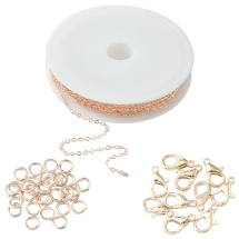 Zestaw do wyrobu biżuterii, Lańcuszek, Mosiężne, Okucia ze Stopu Bijouterie, Różowe Złoto, 41szt/zestaw, (13WB33295)