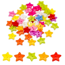 Guziki Ozdobne Akrylowe, Gwiazda, 2 otwory, Mix, 12x2mm, 50szt (14WB5868)