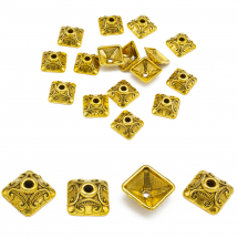 Шапочки для Бусин з Металу, Квадратні, Колір: Античне Золото, Розмір: 10х10х5мм, Отвір 2мм, (6WB699)