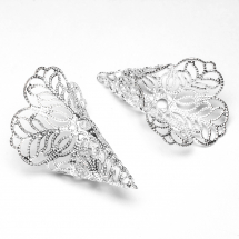 Конус для Бусин, Латунь, Квітка, Колір: Срібло, Розмір: 27х24х0.6мм, Отвір 2мм, (5WB5571)