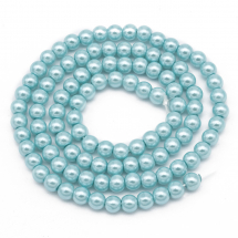 Перли Намистини Скло 4мм, Глянцеві, Круглі, Колір: Ціан, Діаметр: 4 мм, Отв-тя 1мм, близько 216шт / 86см / нитка, (5WB5878)
