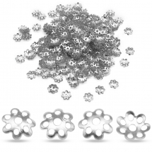 Шапочки для Бусин Залізні, Квітка, Колір: Платина, Розмір: 8х2мм, Отвір 1.2мм, близько 330шт / 20г, (5WB5916)