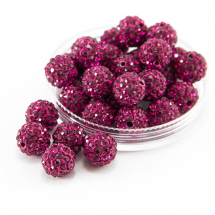 Намистини зі Стразами клас А, з Полімерної Глини, Круглі, Шамбала, Колір: Фуксія, Розмір: 10мм, Отвір 1.8~2мм, (5WB6611)