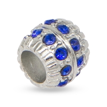 Шарми Євронамистини Метал і Стрази, Рондель, Колір металу: Платина, Колір Страз: Сапфір, Розмір: 14х12мм, Отвір 6мм, (5WB6703)