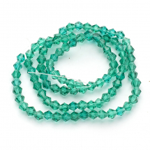 Koraliki Imitacja Austriacki Kryształ, Szklane, Fasetowane Bicone, Ciemny Cyjan, 4x4mm, około 80szt/30cm/nić (5WB7074)