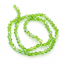 Koraliki Szklane Galwanizowane AB- Kolor Fasetowane Bicone, Limonkowy, 4x4mm, Otwór 1mm, ~80szt/29cm/nić, (5WB7099)