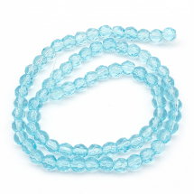 Намистини скляні круглі, прозорі, горіння, Колір: Блакитний, Діаметр: 4 мм, Отвір 0,5мм, близько 75шт / 30см / нитка, (5WB7107)