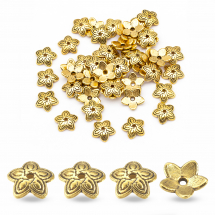Шапочки для Бусин Металеві, Квітка, Колір: Античне Золото, Розмір: 11х2.5мм, Отвір 1мм, (5WB7598)