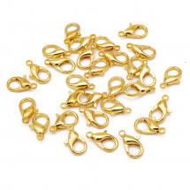 Zapięcie Karabińczyk- Lobster, Stop Metalu, Kolor: Złoto, 16x8mm, Otwór 2mm, 30szt (5WB7623)