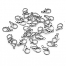 Zapięcie Karabinek-Lobster, Stop Metalu, Platyna, 16x8mm, Otwór 2mm, 30szt (5WB7625)
