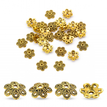 Шапочки для Бусин Металеві, Квітка, Колір: Античне Золото, Розмір: 9.5х10х3мм, Отвір 1.5мм, (5WB7728)