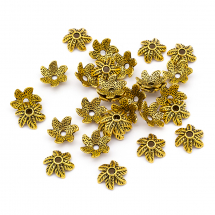 Шапочки для Бусин Квітка, 6 пелюсток, Тибетський Стиль, Метал, Колір: Античне Золото, Розмір: 11х5мм, Отвір 2мм, (5WB7729)