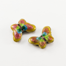 Намистини Клуазоне Метелик, ручна робота, Латунь, Емаль, Колір: Помаранчевий, Розмір: 17х23х5мм, Отвір 2 мм, (3WB2729)