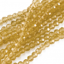 Намистини Скло круглі, прозорі, горіння під кришталь, Колір: Бежевий темний, Розмір: 4 ~ 5x3 ~ 4 мм, Отв-тя: 1мм, близько 100шт / 40см / нитка, (3WB2976)