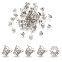 Конус Шапочки для Бусин, Залізні, Квітка, Колір: Платина, Розмір: 9х8мм, Отвір 1.2мм, (5WB3469)