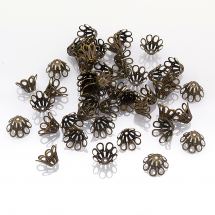 Конус Шапочки для Бусин, Залізні, Квітка, Колір: Бронза, Розмір: 14х9мм, Отвір 1мм, (2WB10127)