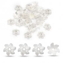 Шапочки для Бусин Квітка, 6 пелюсток, Тибетський Стиль, Метал, Колір: Срібло, Розмір: 11х5мм, Отвір 2мм, (2WB10084)