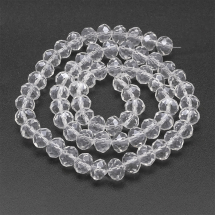 Намистини Кришталеві Перлинний Блиск, Гальванічне скло, Грановані, Рондель, Колір: Безбарвний, Розмір: 8х6мм, Отвір: 1мм, близько 72шт/42см/нитка, (2WB10306)