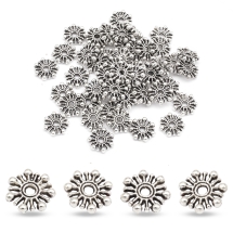 Намистини-Роздільники Металеві, Квітка плоскі, Колір: Античне Срібло, Розмір: 9.5х2мм, Отвір: 2 мм, (2WB19169)