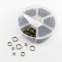 Набір Подвійних З'єднувальні Кілець 4~10мм, Залізні, Бронза, 4мм/5мм/6мм/7мм/8мм/10мм - загальна вага 94г, Товщина 1-1.3мм, (2WB27775)