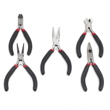 Набір Стальних Інструментів для Рукоділля та Біжутерії в Блістері, Круглогубці, Кусачки, Бокорізи, Кусачки Торцеві, Плоскогубці з Вигнутим Носом, Чорний, 285мм, 6шт/упак, (2WB27950)